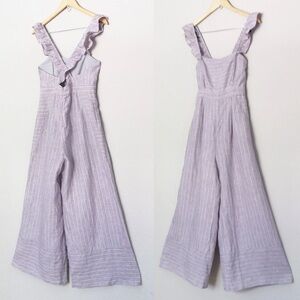 Anthropologie Elevenses Linen Nantucket Ruffle Wide Leg Jumpsuit Lavender Size 0
